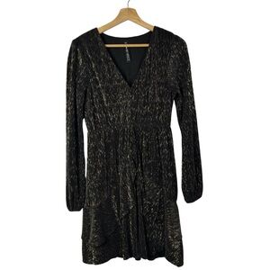 Lord & Taylor Design Lab Black & Gold Speck Long Sleeve Mini Dress S